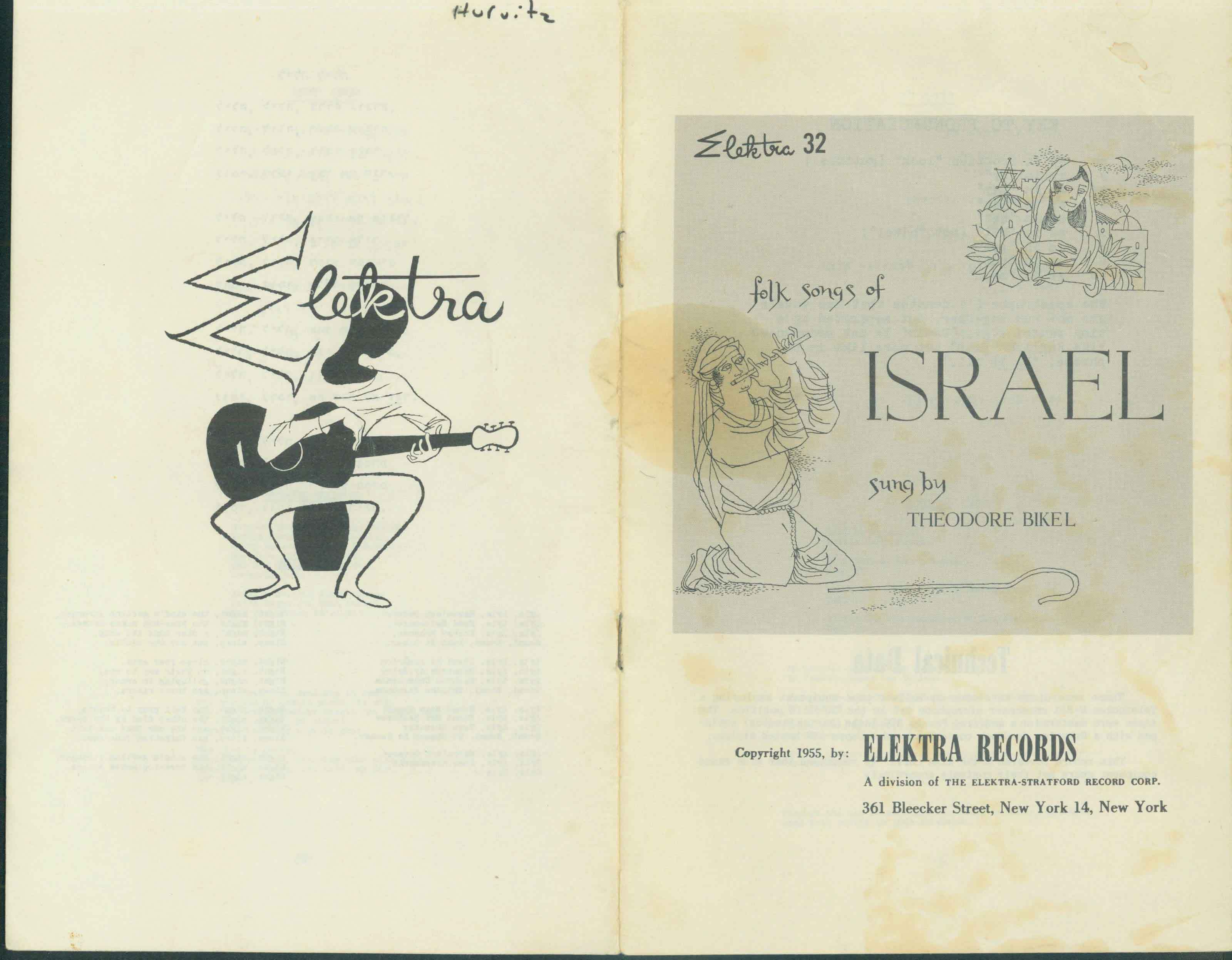 Bikel Songs of Israel 1955 Booklet Cover