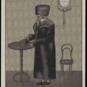 Rebbe Dovidl Twersky of Talne (1808–1882) with his musical clock (Wiki)